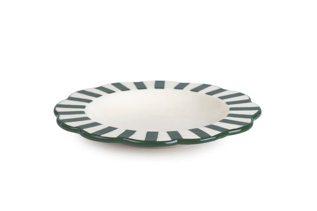 Ceramic stripe Salad Plate,  Olive green - 8.25 x 8.25 x 1.25 Inches