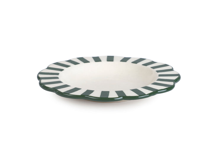 Ceramic stripe Salad Plate,  Olive green - 8.25 x 8.25 x 1.25 Inches