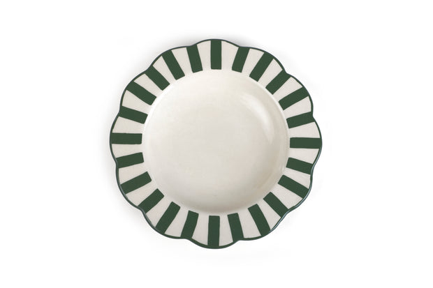 Ceramic stripe Salad Plate,  Olive green - 8.25 x 8.25 x 1.25 Inches