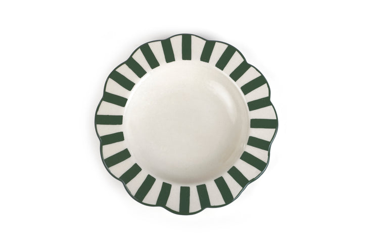 Ceramic stripe Salad Plate,  Olive green - 8.25 x 8.25 x 1.25 Inches