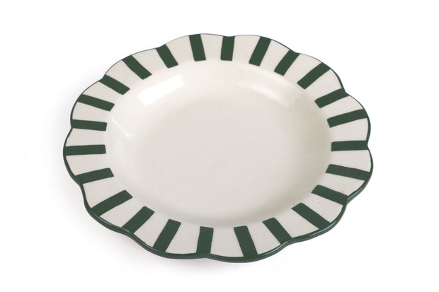 Ceramic Stripe Dinner Plate,  Olive Green - 10 x 10 x 1.25 Inches