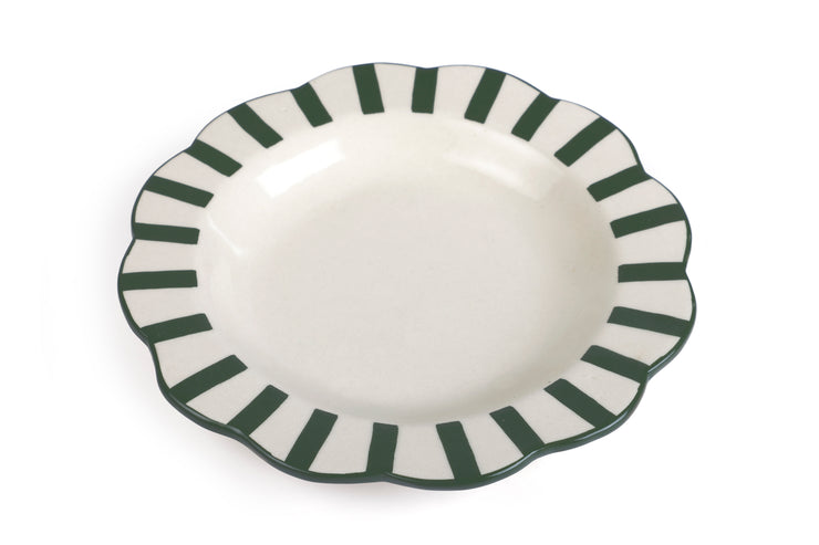 Ceramic Stripe Dinner Plate,  Olive Green - 10 x 10 x 1.25 Inches