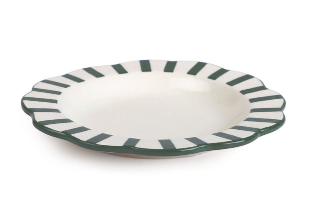 Ceramic Stripe Dinner Plate,  Olive Green - 10 x 10 x 1.25 Inches