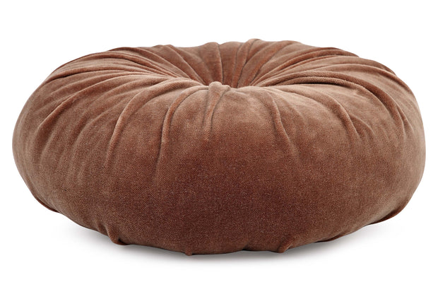 Mini Velvet Round Handmade Pillow - Mocha Brown- 11 Inch