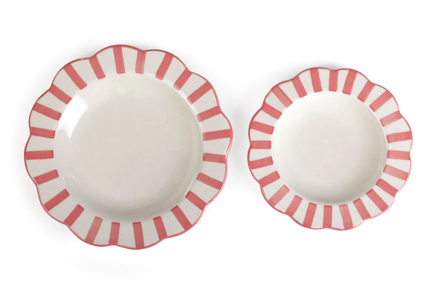 Ceramic stripe Salad Plate,  Pink - 8.25 x 8.25 x 1.25 Inches