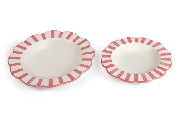 Ceramic stripe Salad Plate,  Pink - 8.25 x 8.25 x 1.25 Inches