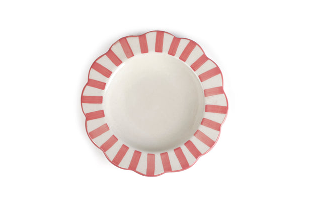 Ceramic stripe Salad Plate,  Pink - 8.25 x 8.25 x 1.25 Inches
