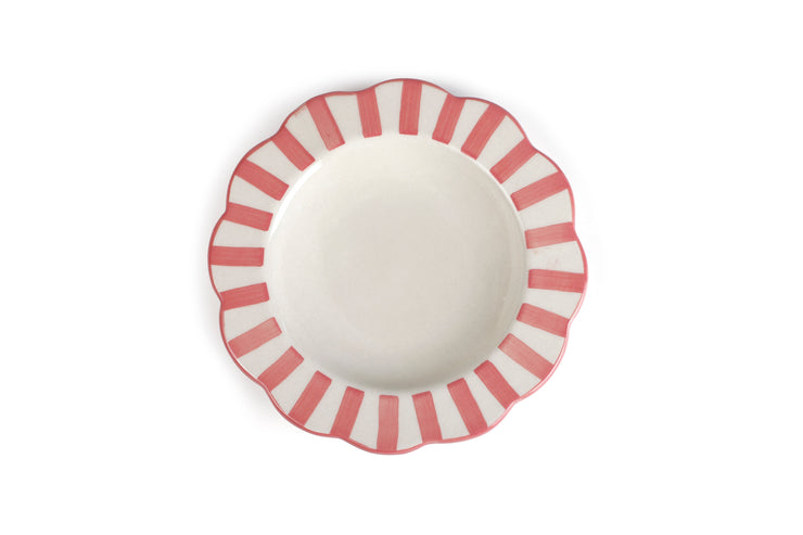 Ceramic stripe Salad Plate,  Pink - 8.25 x 8.25 x 1.25 Inches