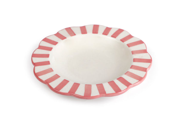 Ceramic stripe Salad Plate,  Pink - 8.25 x 8.25 x 1.25 Inches