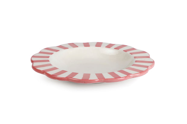 Ceramic stripe Salad Plate,  Pink - 8.25 x 8.25 x 1.25 Inches