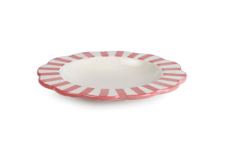 Ceramic stripe Salad Plate,  Pink - 8.25 x 8.25 x 1.25 Inches