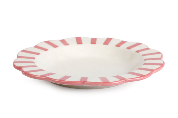Ceramic Stripe Dinner Plate,  Pink - 10 x 10 x 1.25 Inches