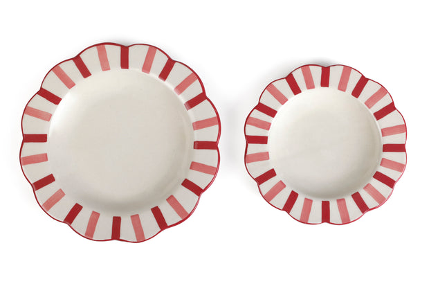 Ceramic stripe Salad Plate,  Rose Red - 8.25 x 8.25 x 1.25 Inches