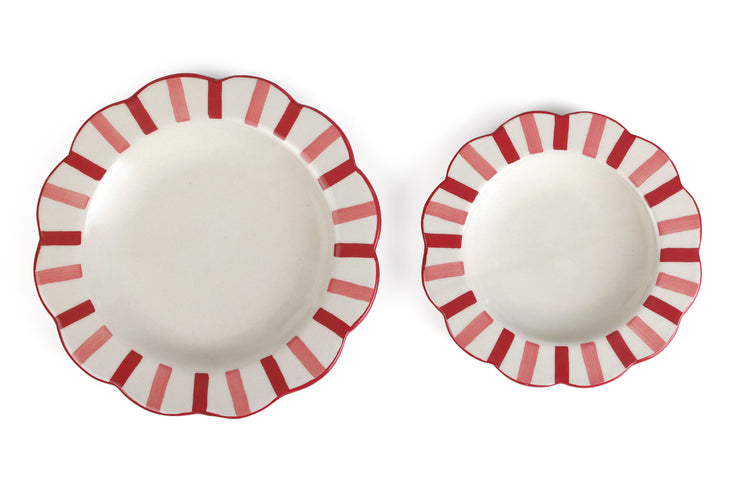 Ceramic Stripe Dinner Plate, Pink Red- 10 x 10 x 1.25 Inches