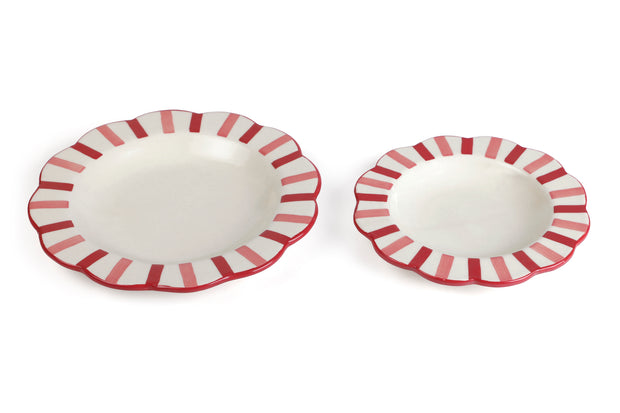 Ceramic stripe Salad Plate,  Rose Red - 8.25 x 8.25 x 1.25 Inches