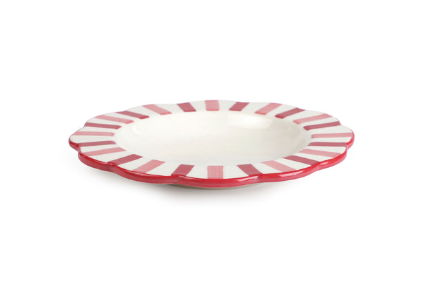 Ceramic stripe Salad Plate,  Rose Red - 8.25 x 8.25 x 1.25 Inches