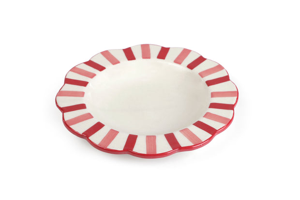 Ceramic stripe Salad Plate,  Rose Red - 8.25 x 8.25 x 1.25 Inches
