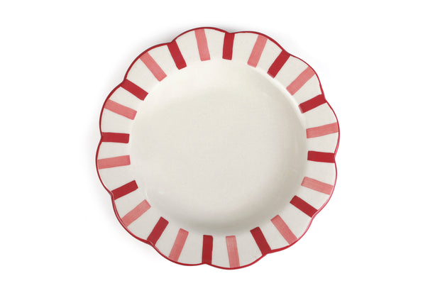 Ceramic Stripe Dinner Plate, Pink Red- 10 x 10 x 1.25 Inches
