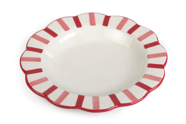 Ceramic Stripe Dinner Plate, Pink Red- 10 x 10 x 1.25 Inches
