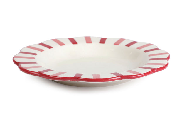 Ceramic Stripe Dinner Plate, Pink Red- 10 x 10 x 1.25 Inches