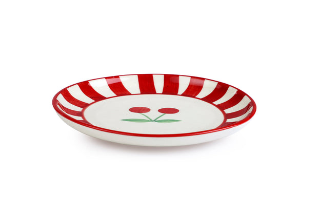Ceramic Cherry Dessert Plate - Red , 7 Inches