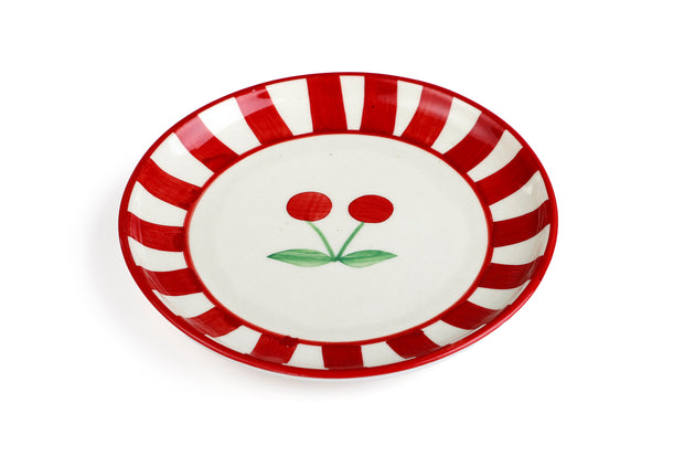 Ceramic Cherry Dessert Plate - Red , 7 Inches