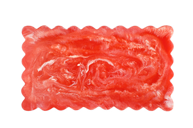 Scallop Rectangular Resin Cheese Board - Pink , 14 Inches