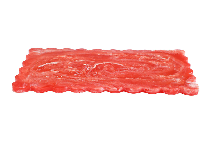Scallop Rectangular Resin Cheese Board - Pink , 14 Inches