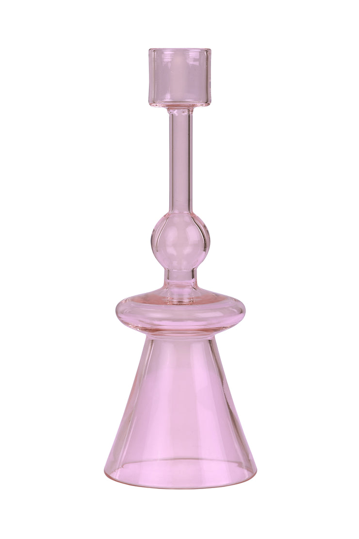 Glass Candle Holder-Pink,  7 x 2.3 Inches