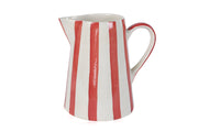 Ceramic Stripe Pitcher, Red- 8.25x8.25x8 Inches