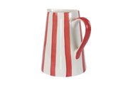 Ceramic Stripe Pitcher, Red- 8.25x8.25x8 Inches