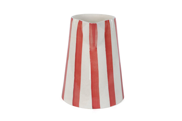 Ceramic Stripe Pitcher, Red- 8.25x8.25x8 Inches