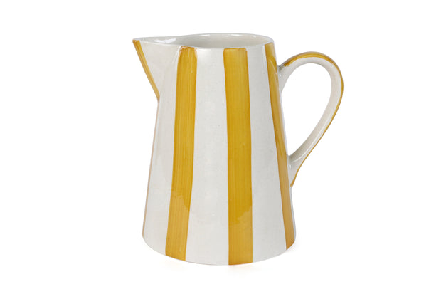 Ceramic Stripe Pitcher, yellow- 8.25 x 8.25 x 8 Inches