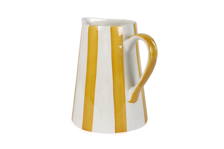 Ceramic Stripe Pitcher, yellow- 8.25 x 8.25 x 8 Inches