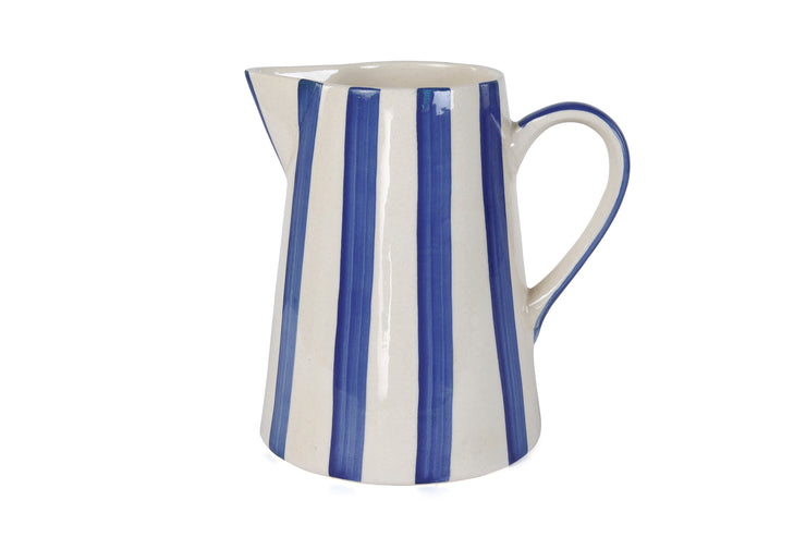 Ceramic Stripe Pitcher, Blue - 8.25 x 8.25 x 8 Inches