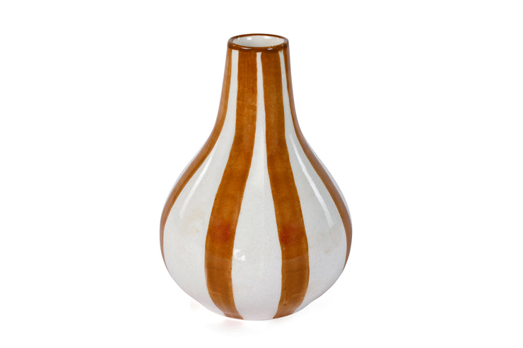 Ceramic Stripe  bud vase, Brown -  3.5 x 3.5 x 4.75 Inches