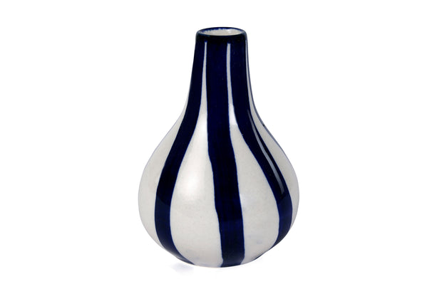 Ceramic Stripe  bud vase, Blue-  3.5 x 3.5 x 4.75 Inches