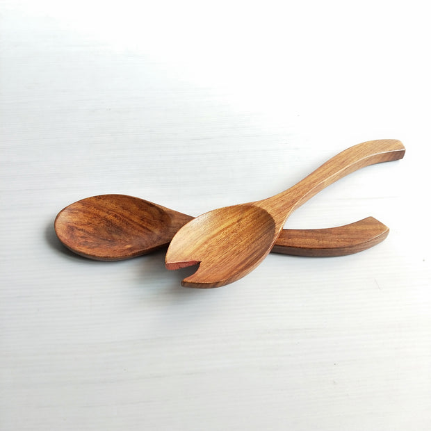 Wooden Abstract Salad Spoon (Set of 2) - 10 x 2.5 Inch