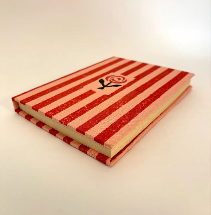 Handmade Paper Journal Notebook, Pink & Red Stripe - A5