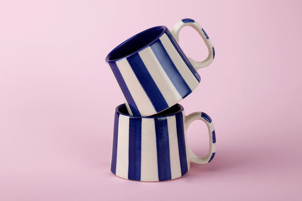 Ceramic Stripe  Coffee cup- Dark Blue  220ml