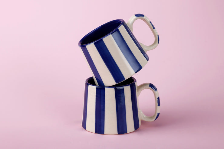 Ceramic Stripe  Coffee cup- Dark Blue  220ml