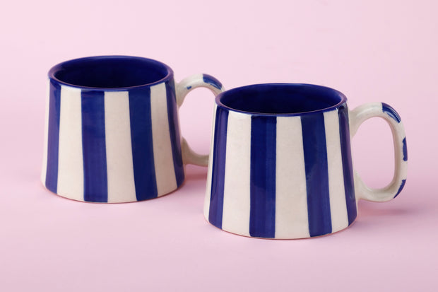 Ceramic Stripe  Coffee cup- Dark Blue  220ml