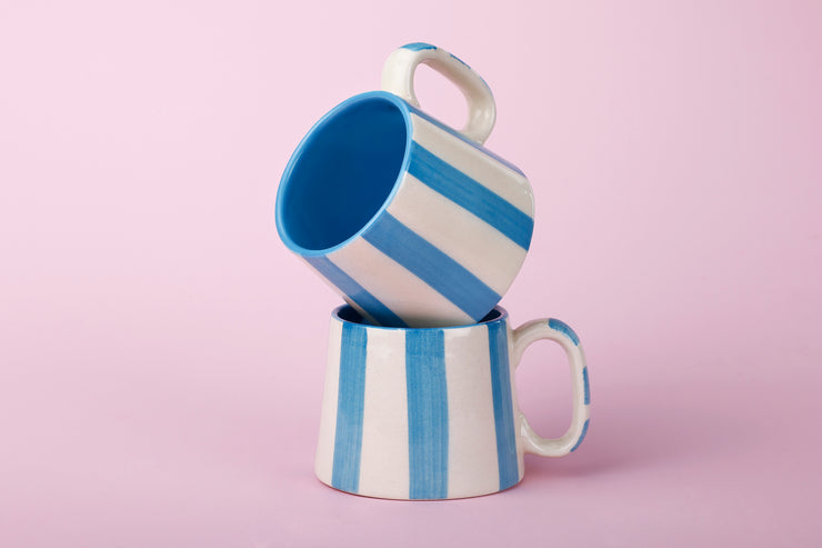 Ceramic Auqa Blue Stripe  Coffee cup- 220ml