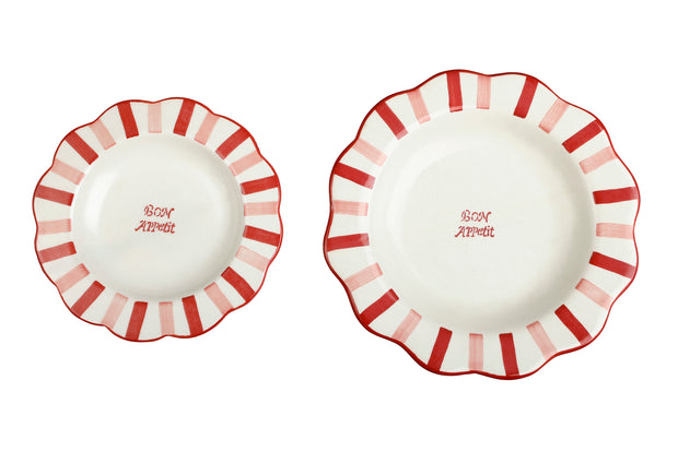 Ceramic Bon Appétit Striped Salad Plate,  Rose Red - 8.25 x 8.25 x 1.25 Inches