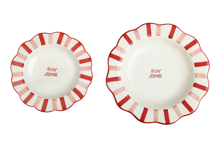 Ceramic Bon Appétit Striped Dinner Plate,  Pink - 10 x 10 x 1.25 Inches