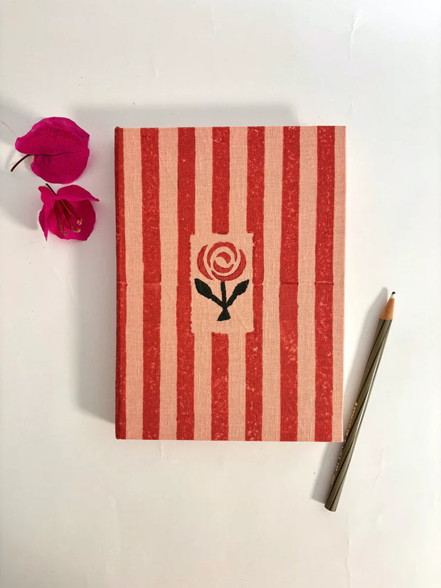 Handmade Paper Journal Notebook, Pink & Red Stripe - A5