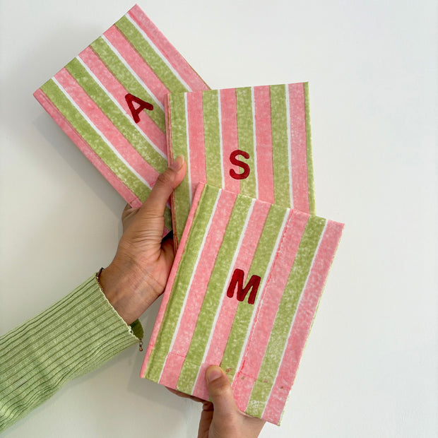 Handmade Paper Journal Notebook, Mint Green & Pink - A5