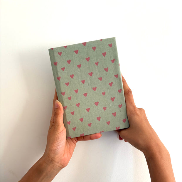 Handmade Paper Journal Notebook, Green & Pink - A5