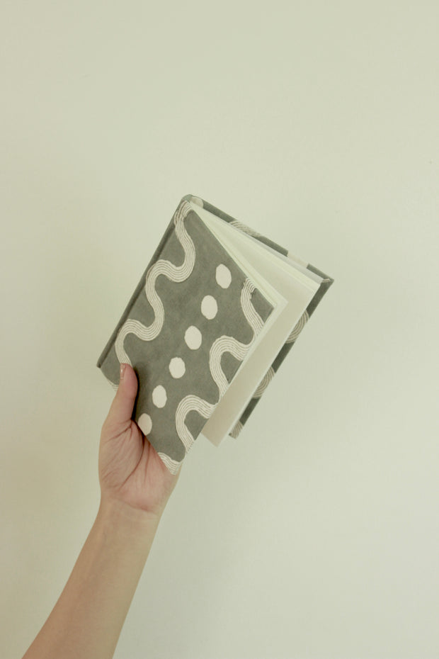 Handcrafted  Diary Journal Notbook, Grey and White