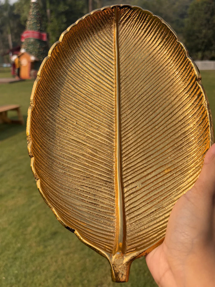 Gilded Leaf Serving Tray and Platter - 12 x 7.5 x 1.2 Inches